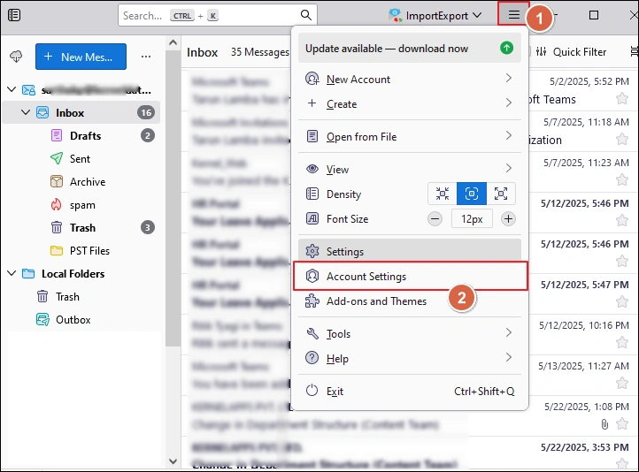 open account settings