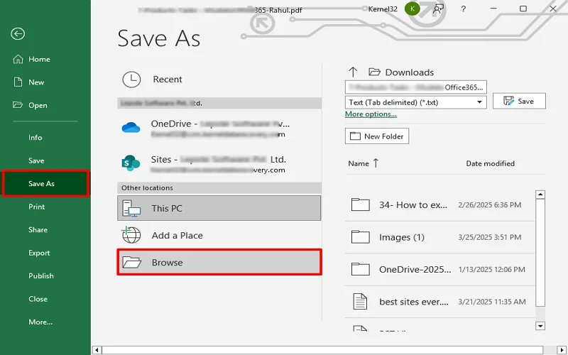 choose browse for saving location