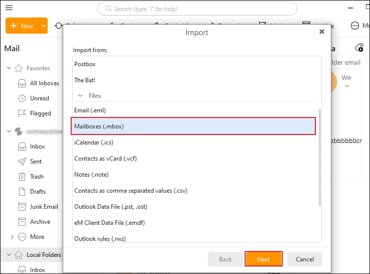 select mbox files