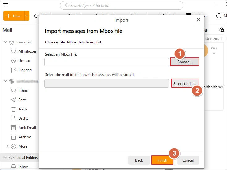 select mbox files and destination
