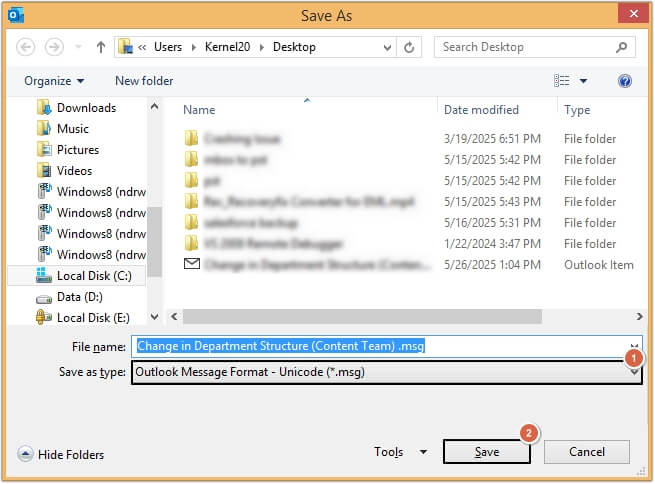 select outlook message