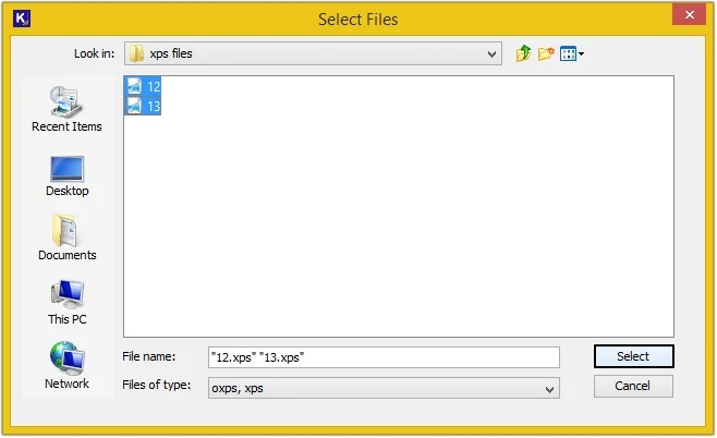choose the xps files 