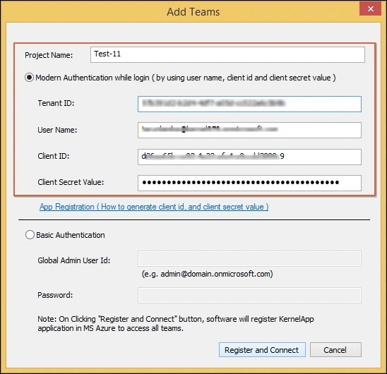 add Teams at the destination