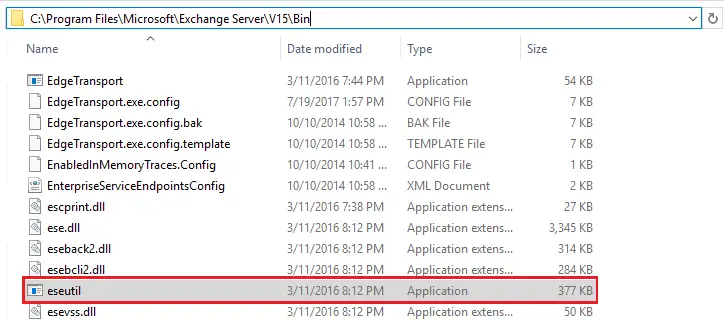 default location of the Eseutil tool