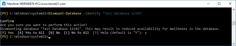 dismount the database from Exchange