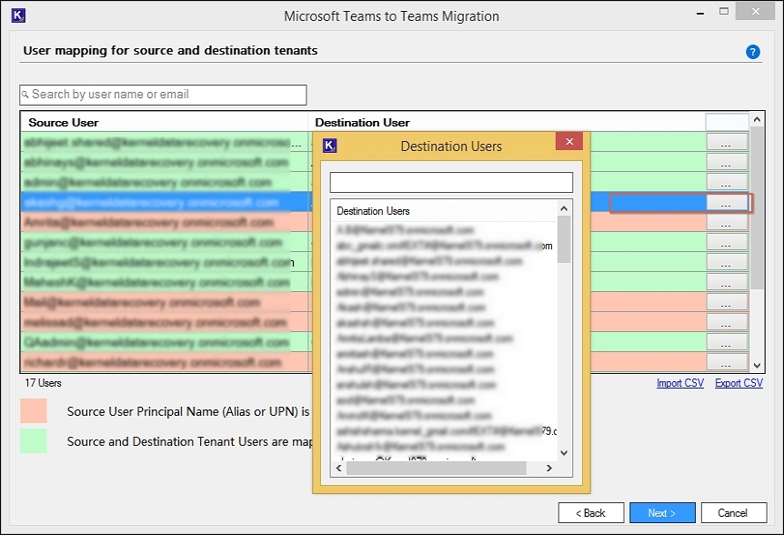 map the user from source to destination