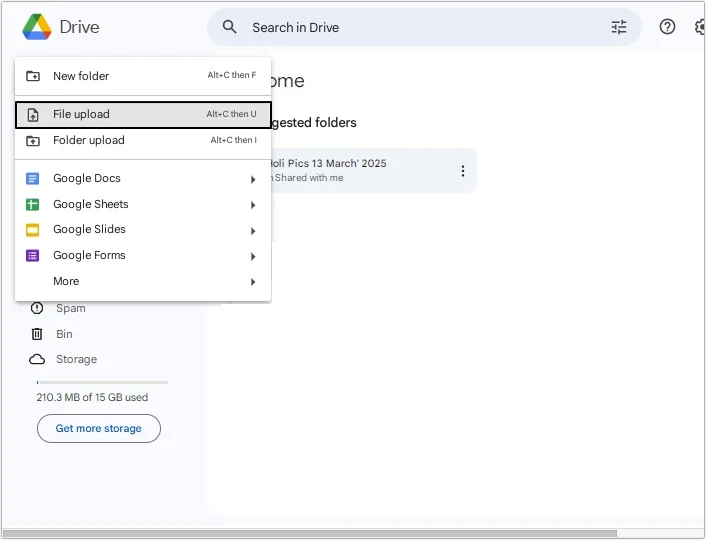 select file upload option 