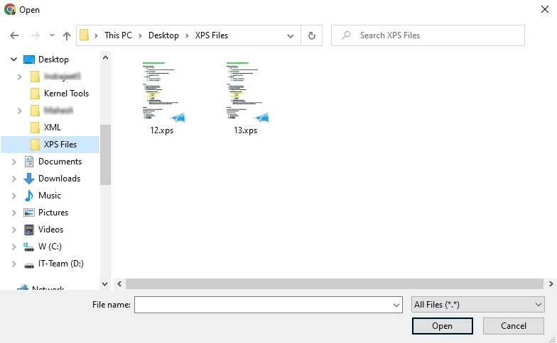 select required xps file