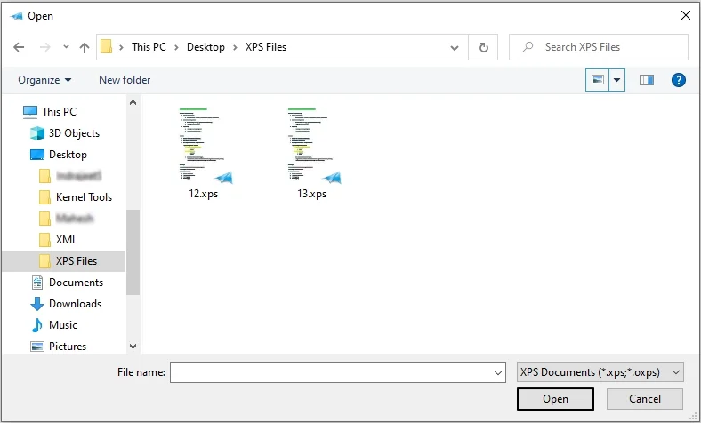 select required xps file