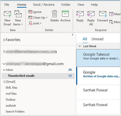 Open Outlook and access Thunderbird emails