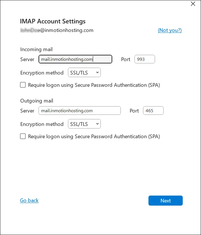 Add Inmotion Server Details