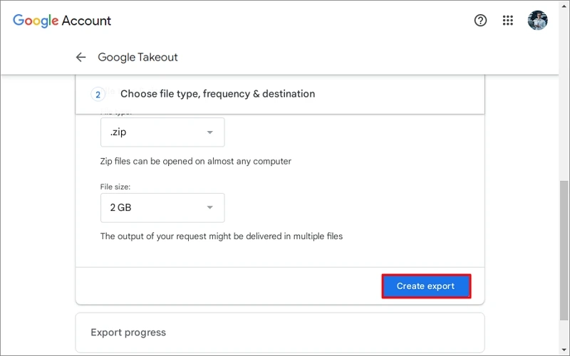 click create export