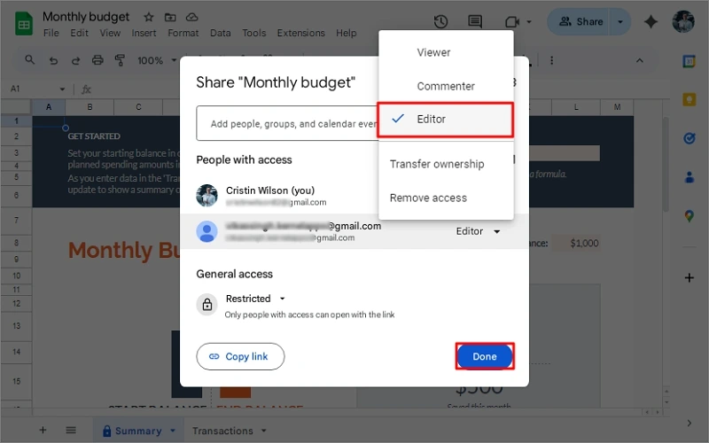 click editor permission