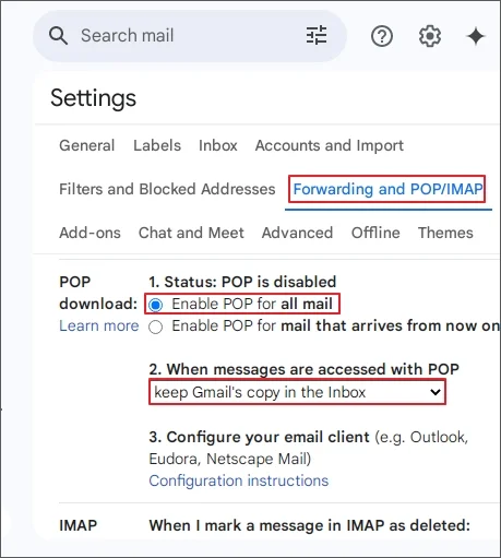 select keep gmail’s copy in inbox 