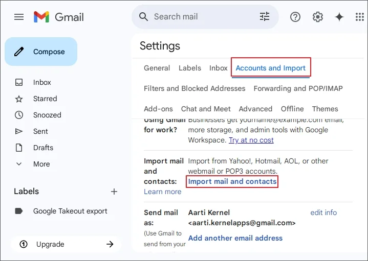 select accounts and import