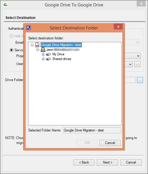 select destination folder