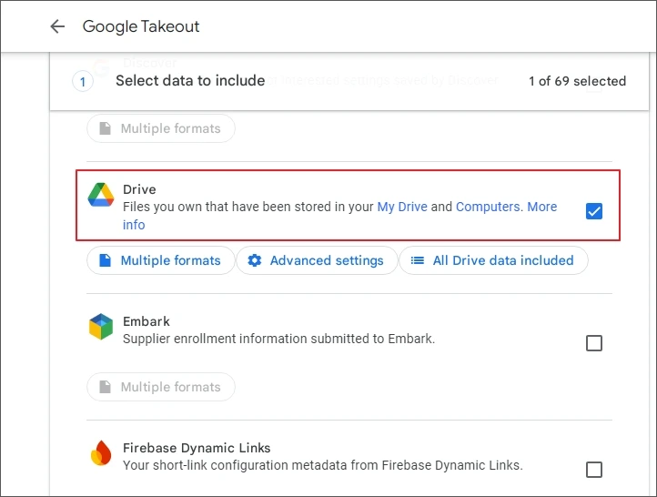 select google drive