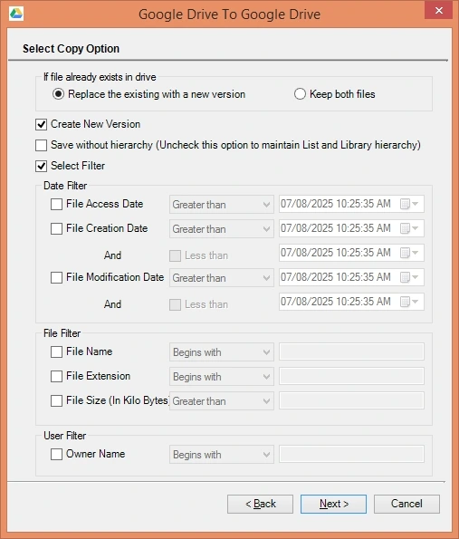 select filters