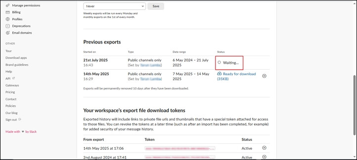 The export process will take time according to Data