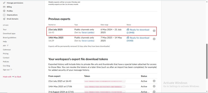 data export is done, click on the Ready for Download option