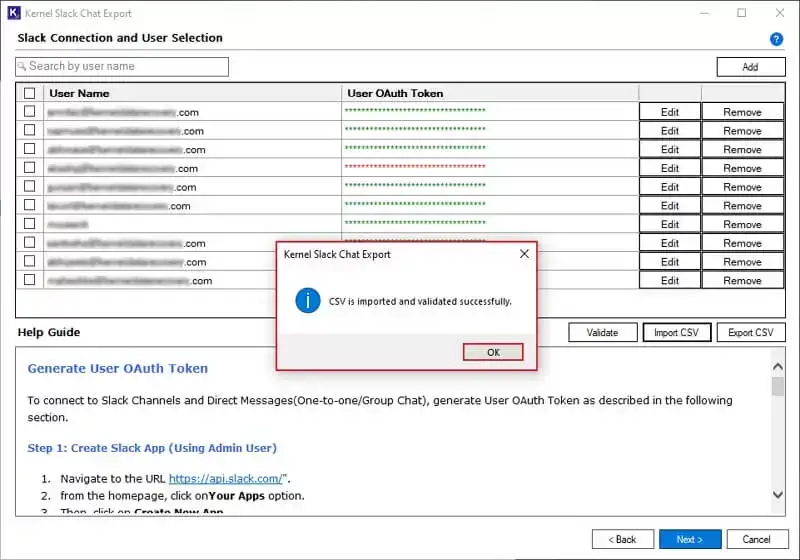CSV is imported and validated successfully message Click OK