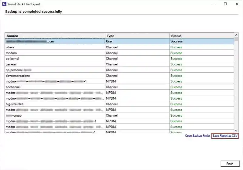 backup report by clicking on Save Report to CSV