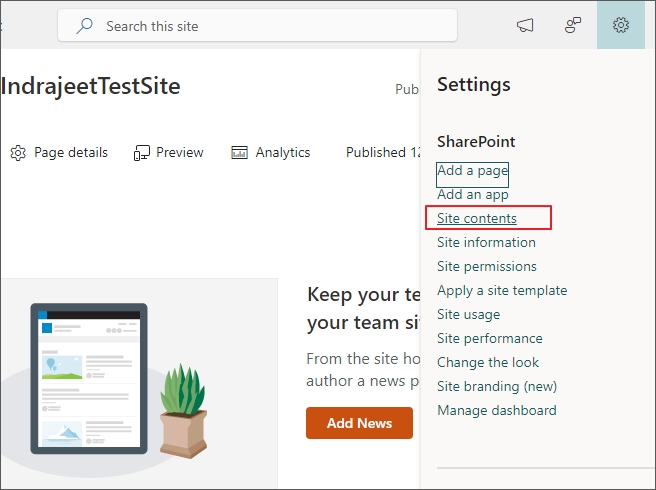 select site contents