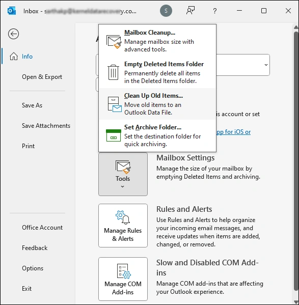 reduce the pst file size