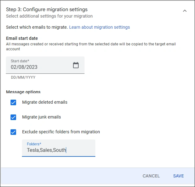 Configure migration settings