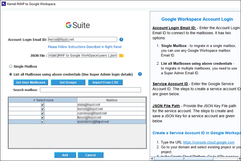 Enter Workspace Account Details for migration 