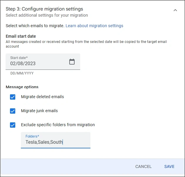 Select dateand start migration