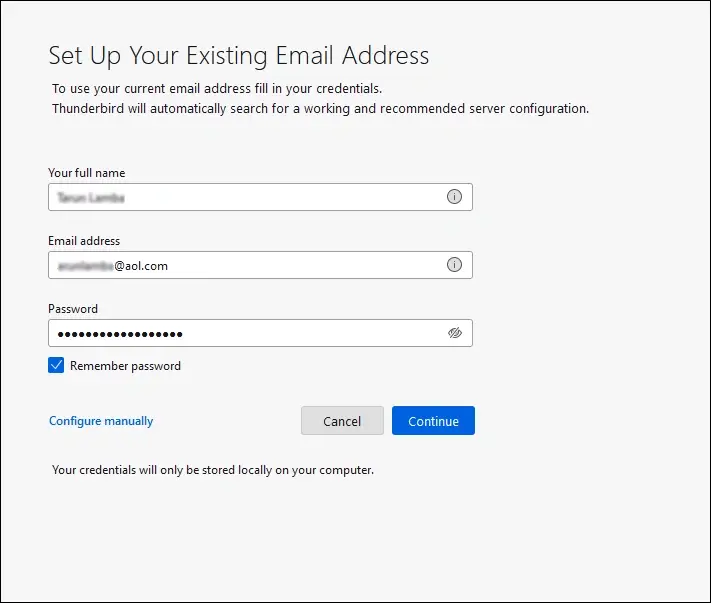 Provide the login details of AOL account