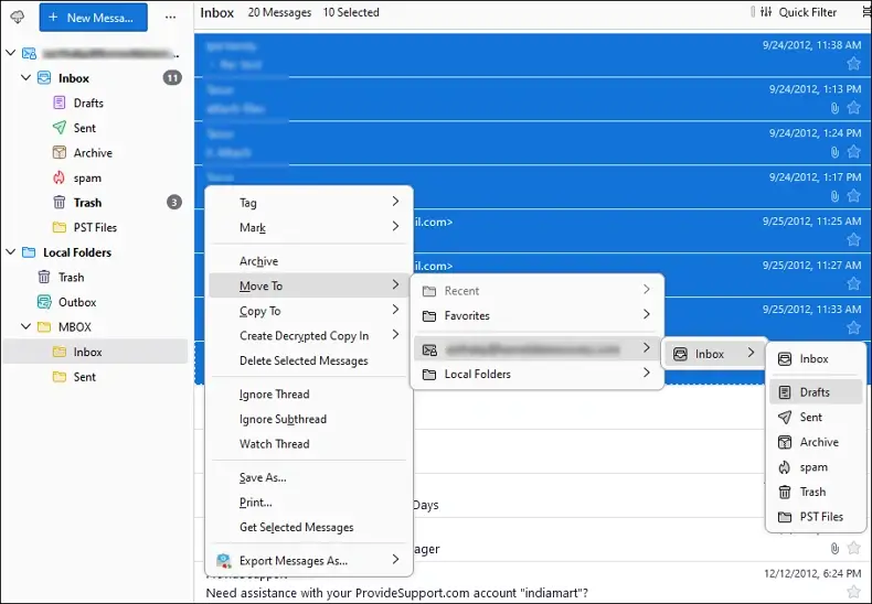 Select any folder from your AOL Mail to move the emails.