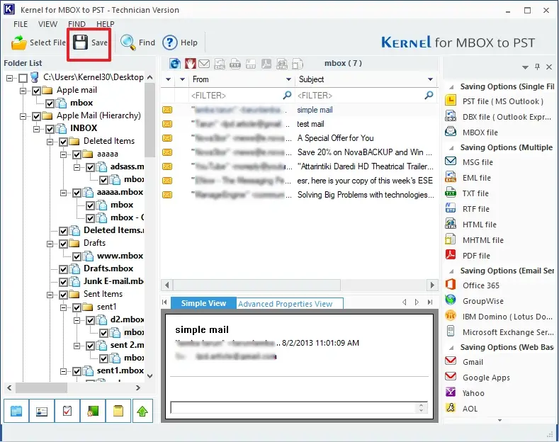 add and view mbox emails