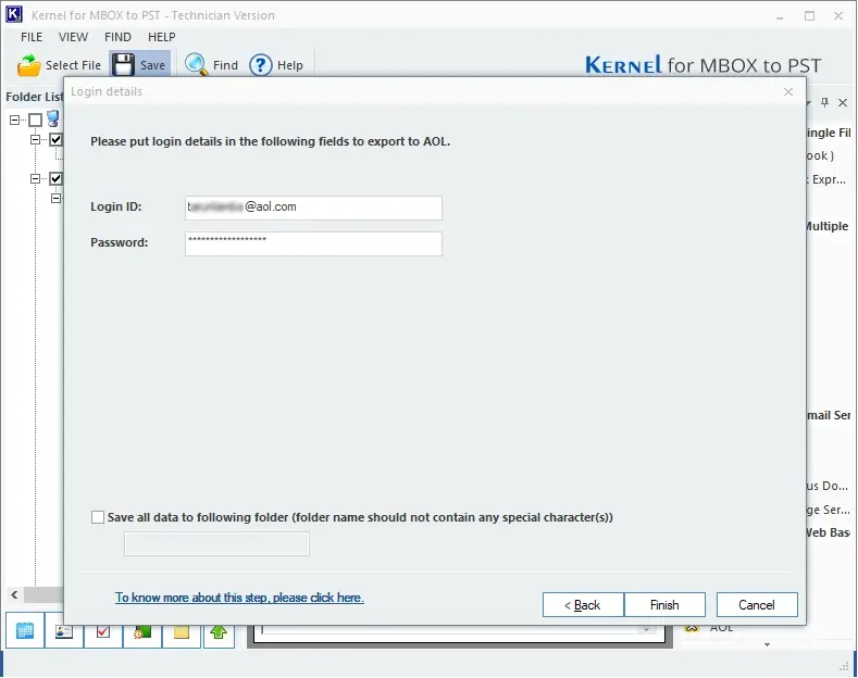 Enter AOL account credential to proceed. 