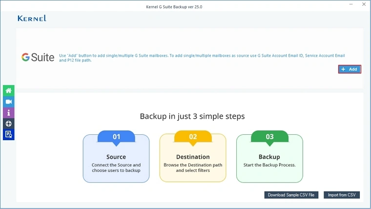 Click on the add button to add G suite mailboxes
