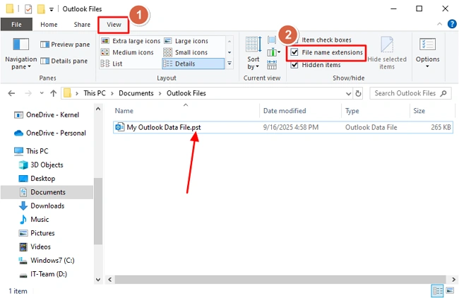 verify pst file name extension 