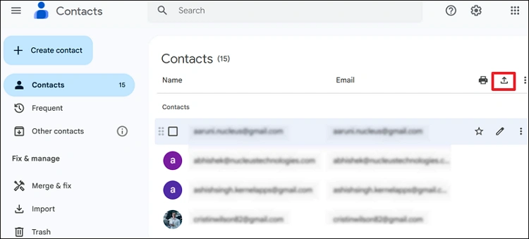 Click the export icon in the upper-right corner