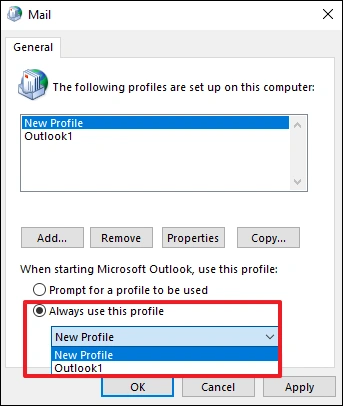 make a new outlook profile