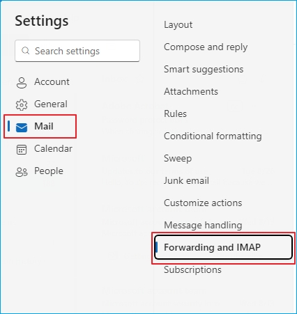 Click on Forwarding and IMAP setting