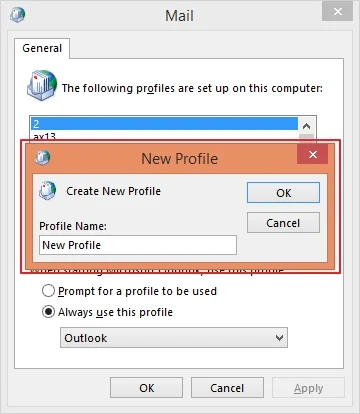 create new outlook profile