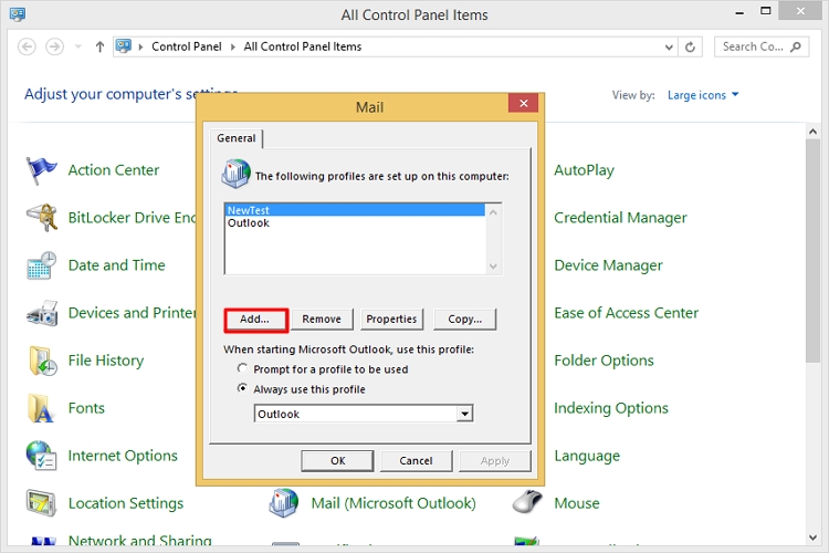 click-add-new-outlook-profile