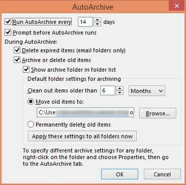 Adjust archive IMAP emails settings