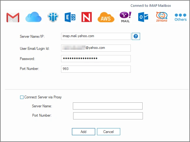 enter Yahoo account credentials and click add
