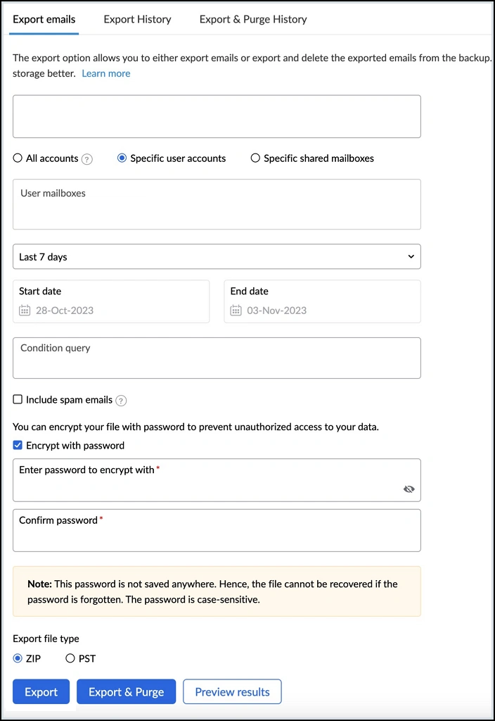Export Zoho mail from ediscovery