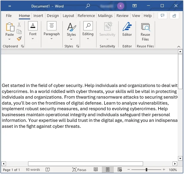 paste all the data in word