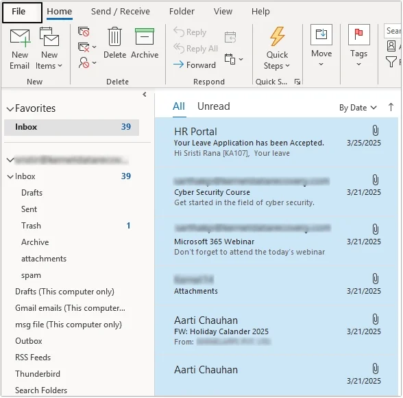 select email and click on file