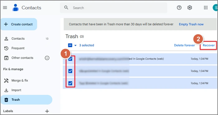 Recover Contacts from Trash Folder