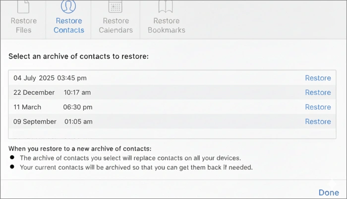 Restore Contacts from iCloud