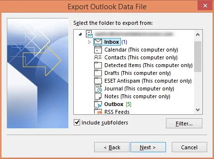 Select the email folder you want to export